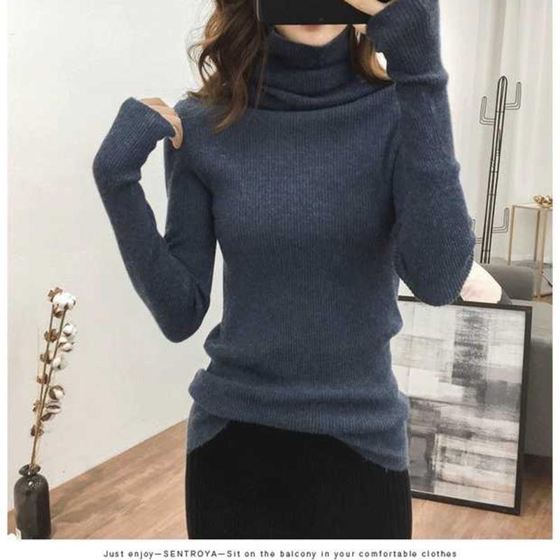Autumn and Winter Large Code Women's High Neck Sweater Slim Thickening Head Long-sleeved Bottoming Knitwear