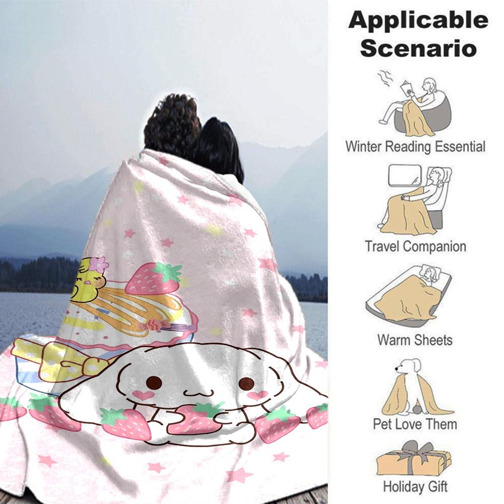 1pc Strawberry Rabbit Blanket Lightweight Flannel Throw for Sofa Bed Travel Camping Livingroom Office Couch Chair