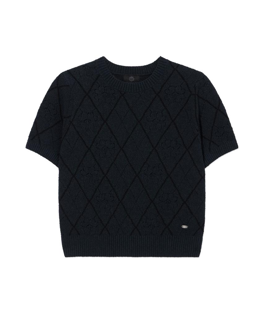COVERNAT WOMAN Clover Heart Jacquard Half Knit Navy