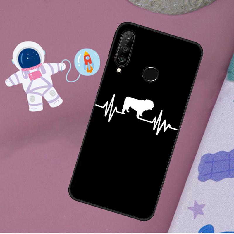 English Bulldog Heartbeat For Huawei Nova Y72 Y73 Y60 Y70 Y90 Y61 Y91 7i 8i 11i 12i 12s 9 10 SE P20 P30 P40 Lite Case