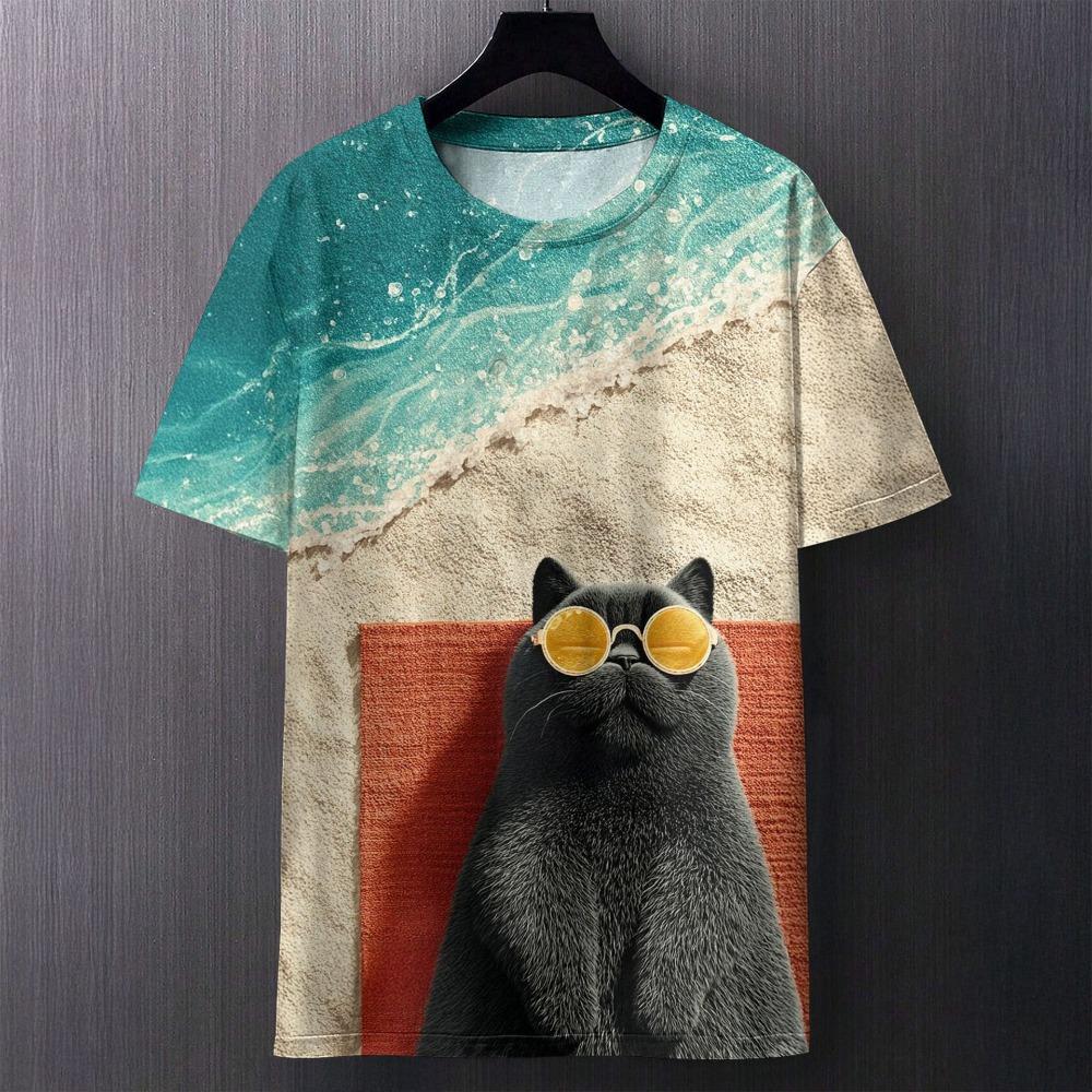 3D T-shirt Men's Cat Printed Comfortable Short Sleeved Comfortable Versatile T-shirts Fashionable