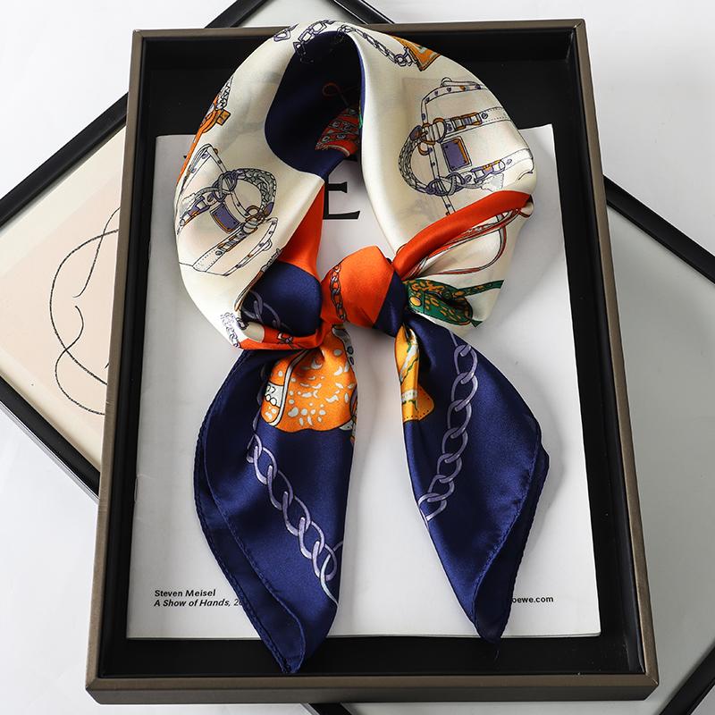 Luxury Brand  Silk Square Scarf Women Cat Neck Hair Tie Band Beach Hijab Kerchief Head Headbands Bandana Female Foulard 70cm