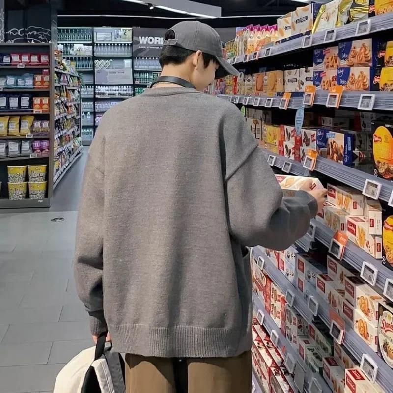Man Clothes with Pockets Knitted Sweaters for Men Coat Solid Color Plain Jacket Cardigan Icon V Neck Overfit Ugly Korean Fashion