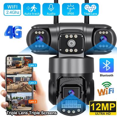 Cameră de Supraveghere WiFi/4G Wireless, Viziune Nocturnă HD Impermeabilă CCTV, Înregistrator Video de Securitate cu Lentile Triplă și Ecran Triplu