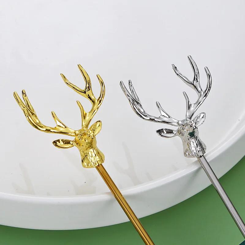 Stainless Steel Coffee Cake Spoon Fork Dessert Spoons Milu Deer Modelling Stirring Teaspoon Ice Cream Spoon Fruit Fork Kitchen