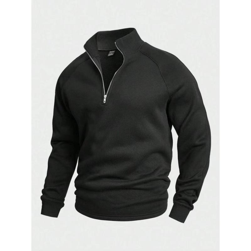 Men S Zip Stand Collar Fleece Sweatshirt Loose Solid Color Outdoor Casual Jacket