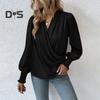 Holiday Casual Chic Shirt Women's Elegant V Neck Lantern Sleeve Soft Stylish Commuter Party Solid Color Top