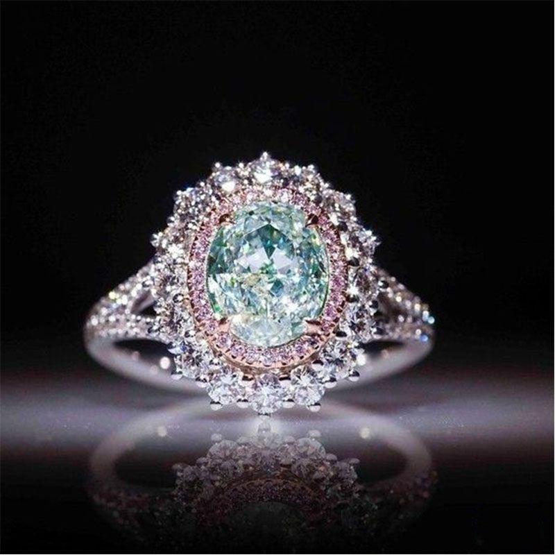 Elegant Female Pink Crystal Rhinestone Ring With Green Topaz For Engagement