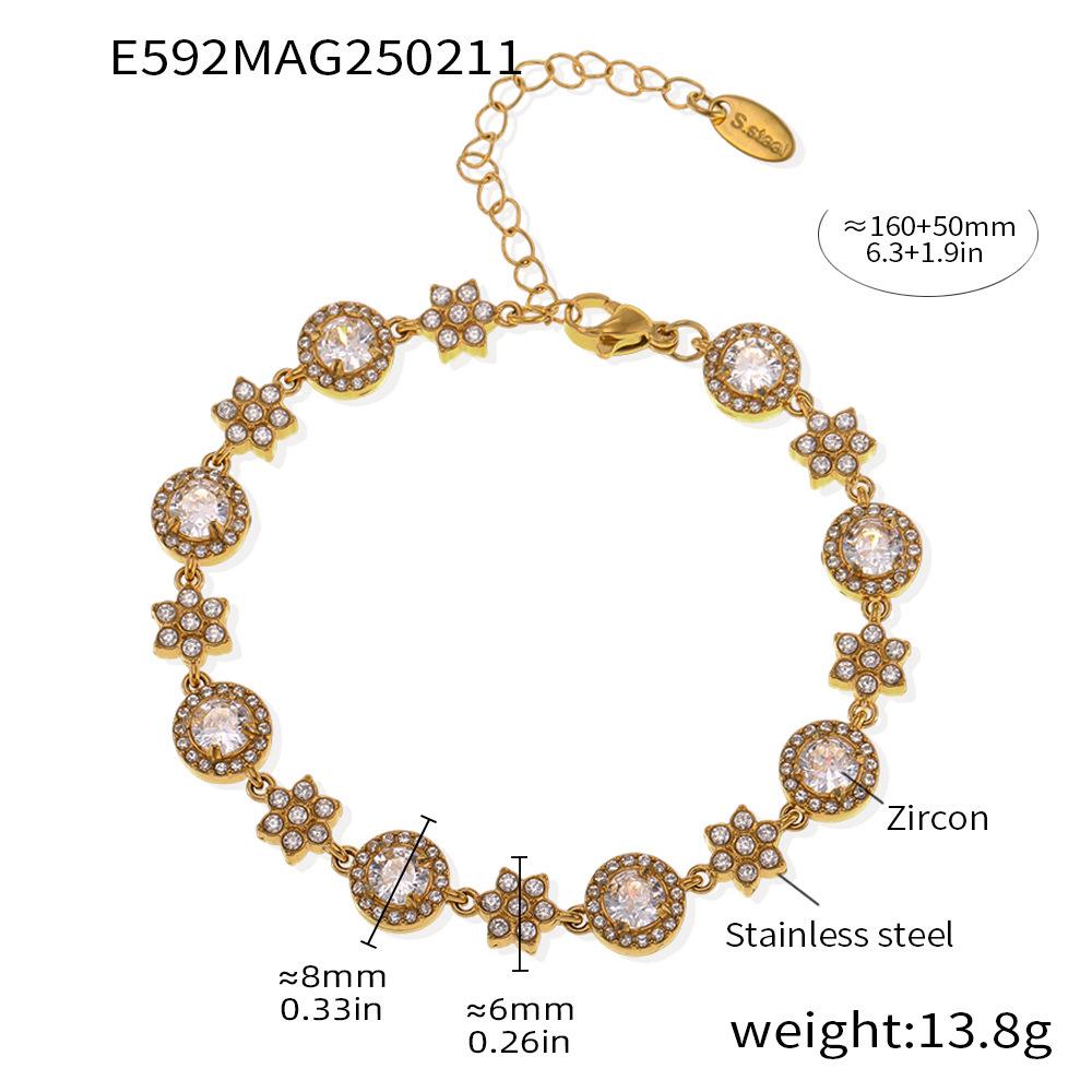 Qiong Yao Six-Petal Flower Zirconia Bracelet: 18K Gold-Plated Stainless Steel, Heavy Design for Women