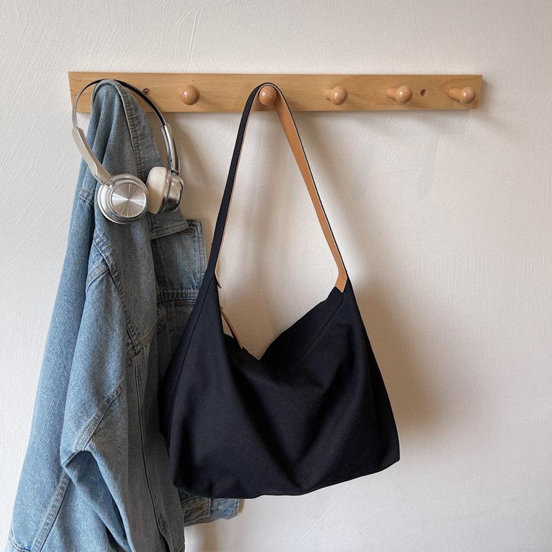 Korean Version of Daily Minimalist Style Tote Bag Women's 2025 Autumn Large-capacity Canvas Casual Solid Color One-shoulder Underarm Bag