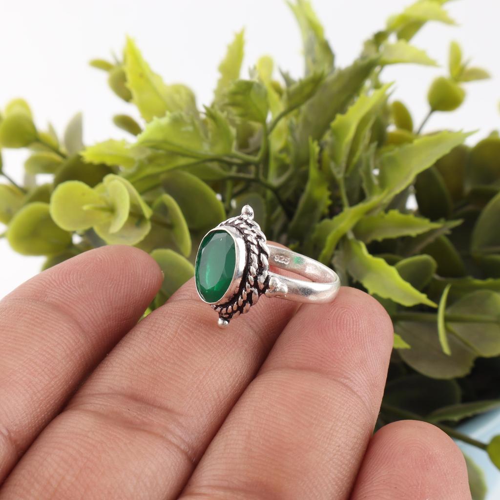 Green Onyx Gemstone Jewelry, 925 Sterling Silver Ring, Handmade Designer Jewelry, Amazing Onyx Silver Ring For Women