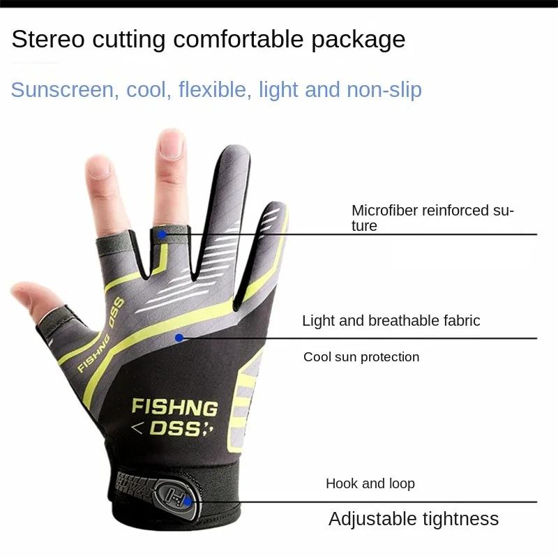 Summer Biking Gloves Men Three Finger Cut Gloves for Fishing Fishing Sun Protection Male Anti-Slip Drive Breathable Thin Gloves