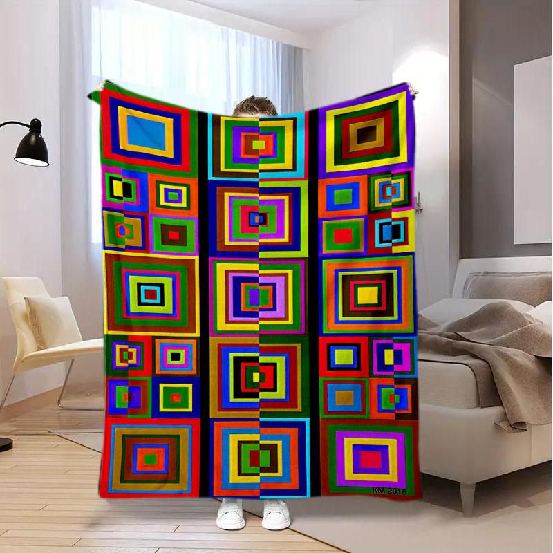 Versatile All-Season Flannel Throw Blanket - Modern Abstract Grid Design, Soft & Cozy for Couch, Bed, Office Naps, and Travel 130x150cm