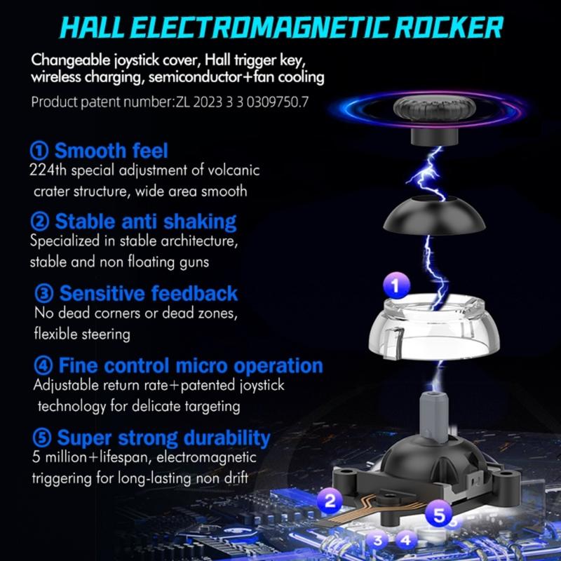 Stretchable Game Controller Wireless Charging Hall Effect Joystick Bluetooth-compatible Phone Gamepad with Cooling Fan
