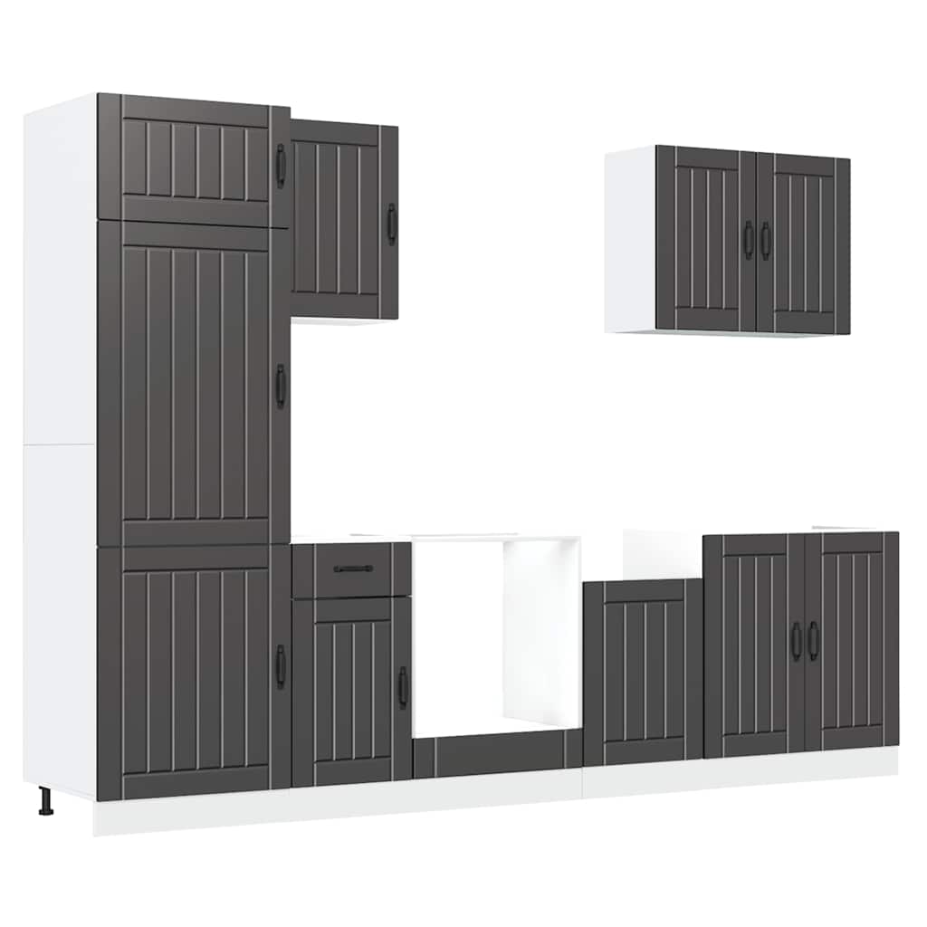 7 Piece Kitchen Cabinet Set Lucca Black Particleboard