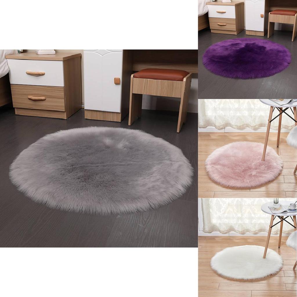 Faux Fur Rug With Machine Washable Circular Design For Bedroom And Living Room Decor
