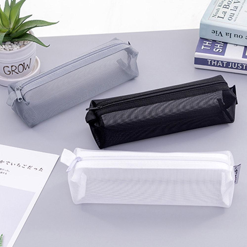 Simple Storage Pencil Bag Large Capacity Three-Dimensional Nylon Transparent Solid Color Mesh Pencil Stationery Bag