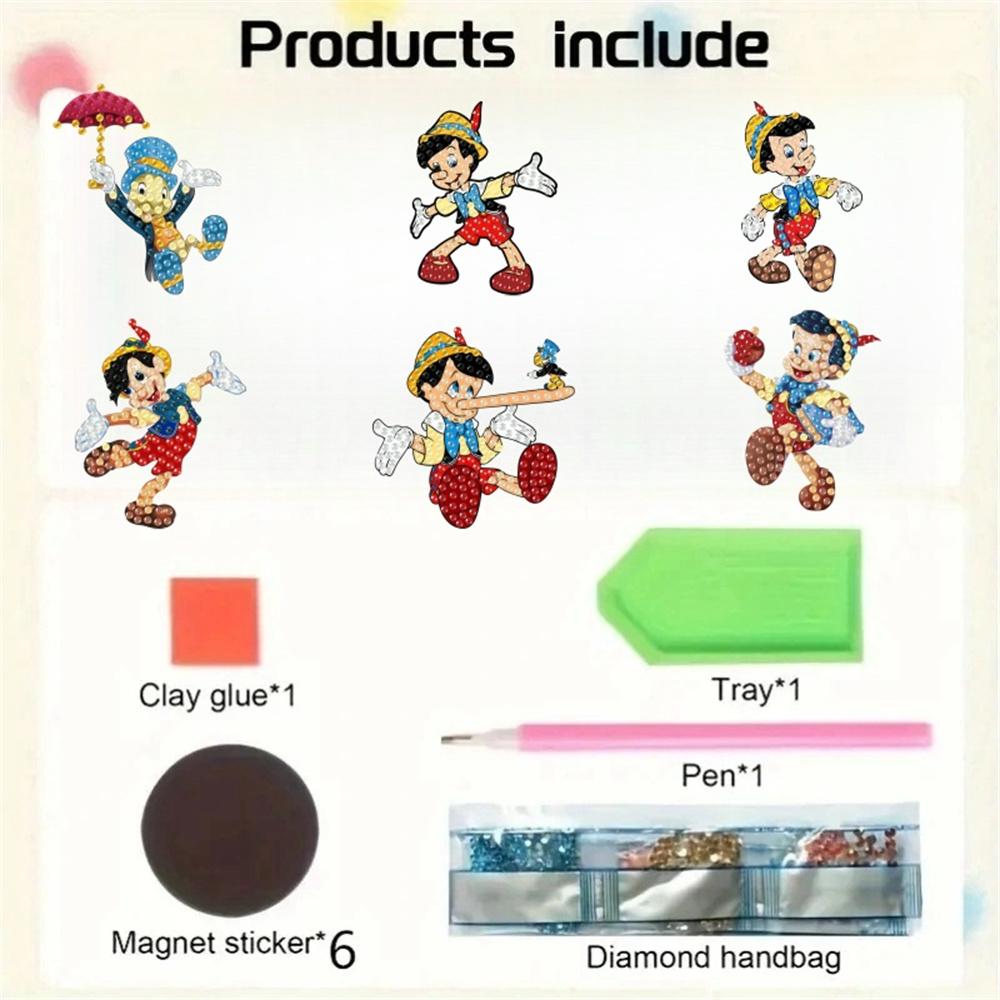 6Pcs Puppet Series Diamond Art Fridge Magnet Diamond Painting Refrigerator Magnet DIY Fridge Stickers for Fridge Whiteboards