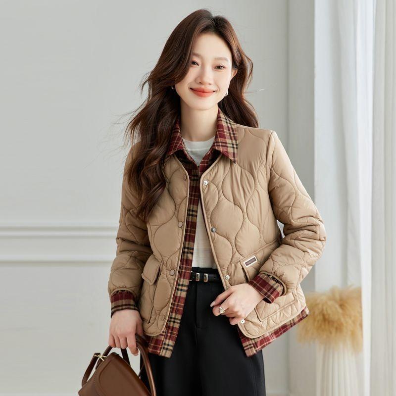 Autumn and winter new fake two-piece plaid light down cotton-padded jacket fashion short medium mother splicing cotton-padded jacket