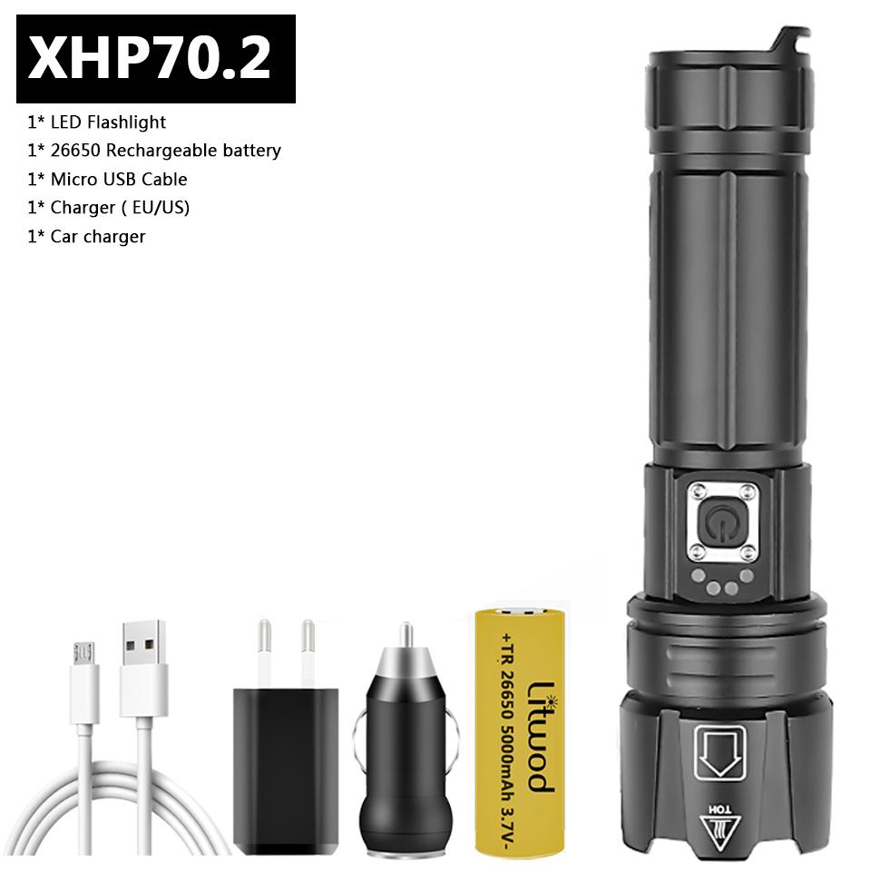 XHP70.2 Powerful Led Flashlight USB Rechargeable 18650 Battery Power Bank Flash Light Torch Aluminum Zoomable Waterproof Lantern