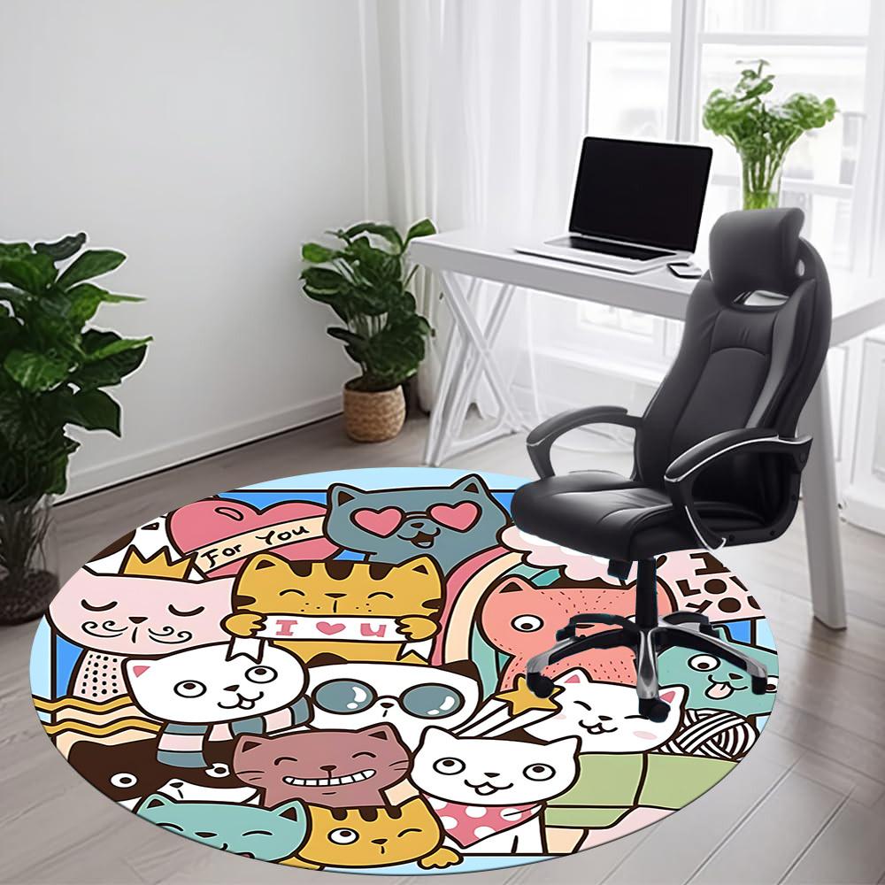 1PC Cats Love Office Round Area Rug,  Mat Suitable ForOffice, Under Office Chairs Bedroom Living Room Home Decor, Room Deco