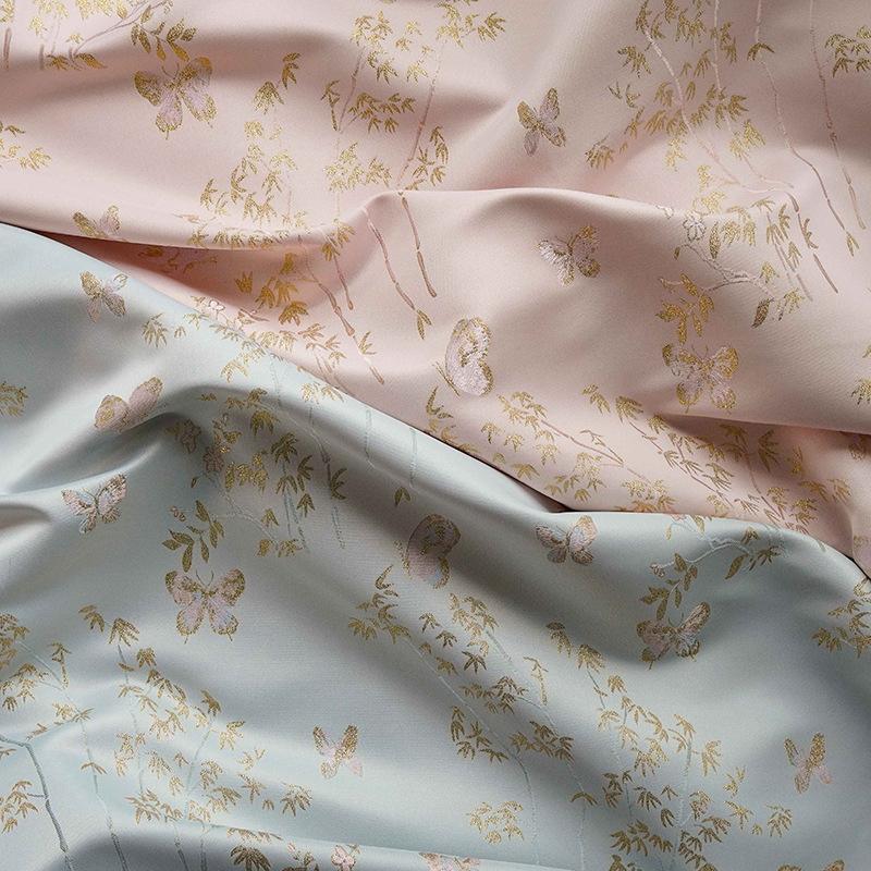 Colorful Woven Satin Butterfly Fabric Yarn-dyed Golden Silk Jacquard Fabric For Diy Sewing Dress Skirt Hanfu Qipao Bag Material