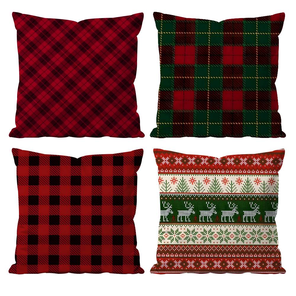 Classic Christmas Plaid Pillow Case Anti-dustmite Pillowcase Invisible Zipper Silky Short Plush Sofa Cushion Cover