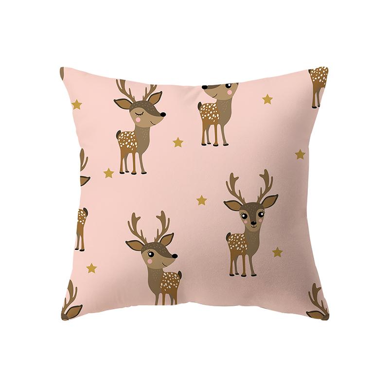 Cute Elk Christmas Theme Print Pattern Cushion Cover Home Living Room Sofa Decoration Square Polyester Pillow Pillow Cover