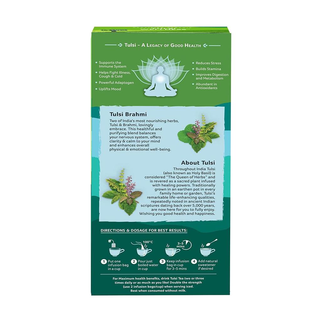 Tea with Tulsi and Brahmi (25 Packs, 1.74 G), Tulsi Brahmi Tea Organic India