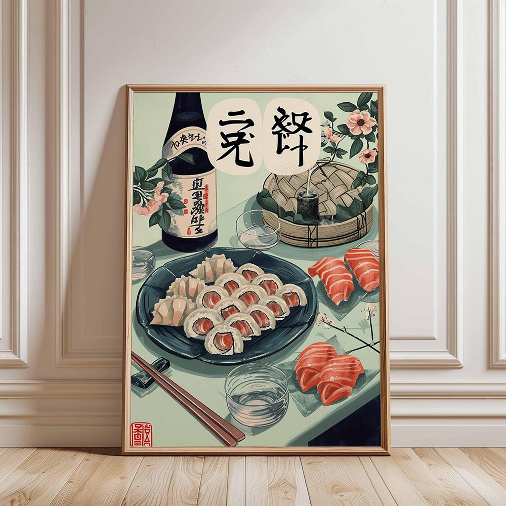 Retro Japanese Sushi Bar Poster Kitchen Food Posters and Picture Canvas Print Painting Dining Room Wall Decor Home Mural Cuadros