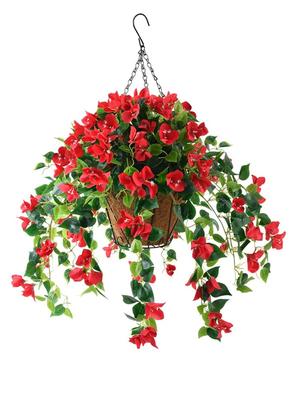 1Pc Artificial Plants Wall Hanging Basket and Hook Soft Gum Bougainvillea Hanging Basket Fake Flowers Decoration Flower Basket Home Decoration Rattan