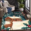 Christmas Igloo and Reindeer Area Mat - Washable Polyester, Lightweight, Suitable for Living Room, Kitchen, Dining Room, Office