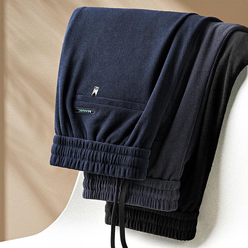 Pánské manšestrové kalhoty s fleecovou podšívkou - Elastické, volného střihu, s rovnými nohavicemi na podzim a zimu