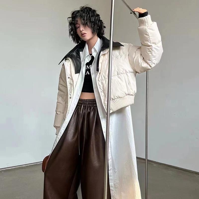 

Локомотив ветер PU пуховик женский 2025 зима новая мода стиль Гонконга крутой теплый парный короткий хлебная одежда one size fits all