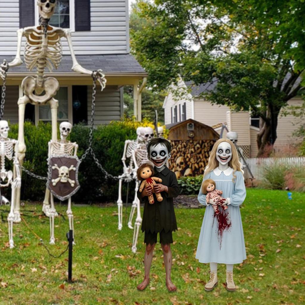 2 Stück Halloween Outdoor Dekorationen Gartenschild, Gartenstecker 2D Flach Horror Gruselig für Garten