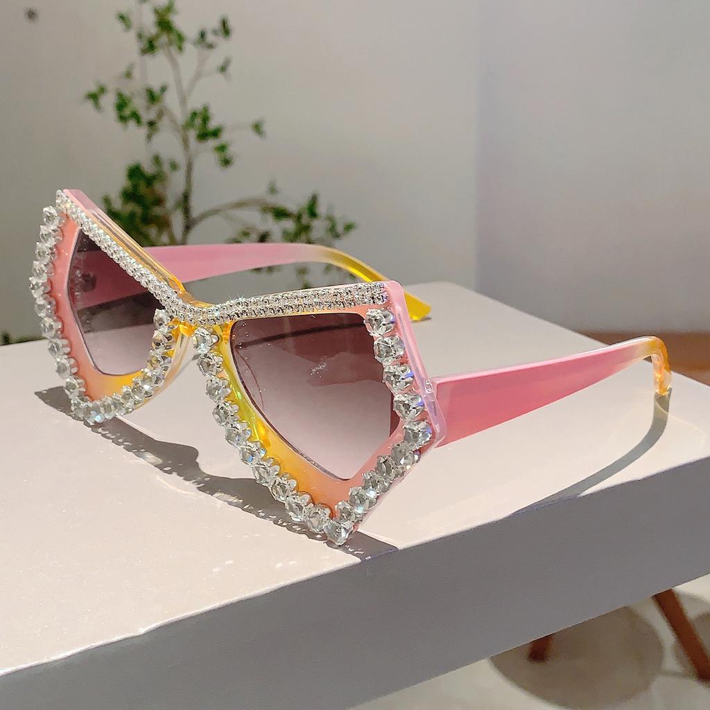 Luxury Crystal Shiny Shades Polygon Designer Gradient Women's Sunglasses Candy Color Decoration Ladies Sun Glasses