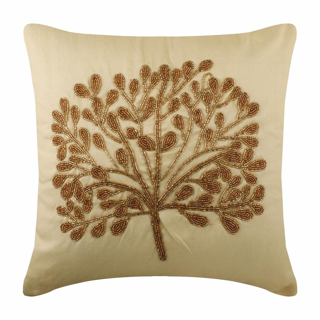 The HomeCentric Pillow Cover, Gold Pillow Cover Handmade Gold Pillow Shams, Beaded Tree Pillow Shams, Pillow Sham, Square Silk Shams - The Gold Tree