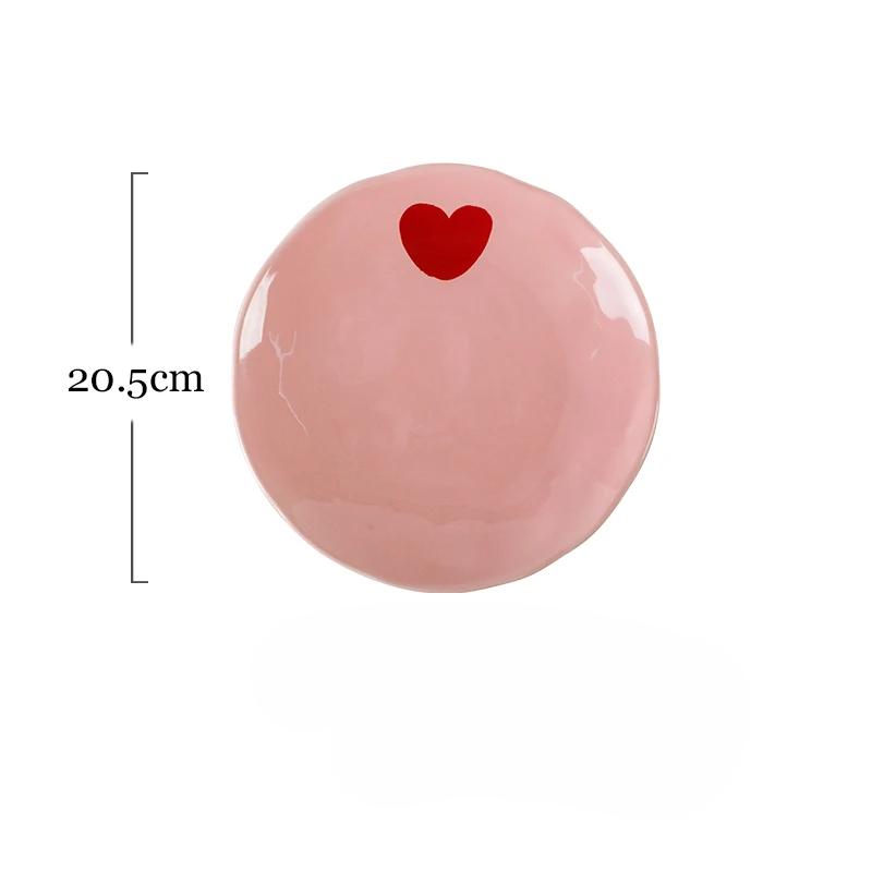 Salatskål Rosa Hjerte Mønster Keramisk Tallerken Kaffekopp Barn Dessertskål Husholdning Søte Middagstallerkener Restaurant Servise