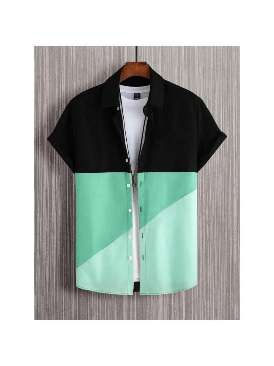 

Мужская рубашка трехцветная пэчворк 3D-принт короткий рукав простая мода высокое качество топ свободный оверсайз мужская одежда гавайские рубашки 5XL