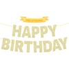 Pre-Strung Happy Birthday Banner - NO DIY - Glitter Gold Birthday Party Decorations for Women Men Kids