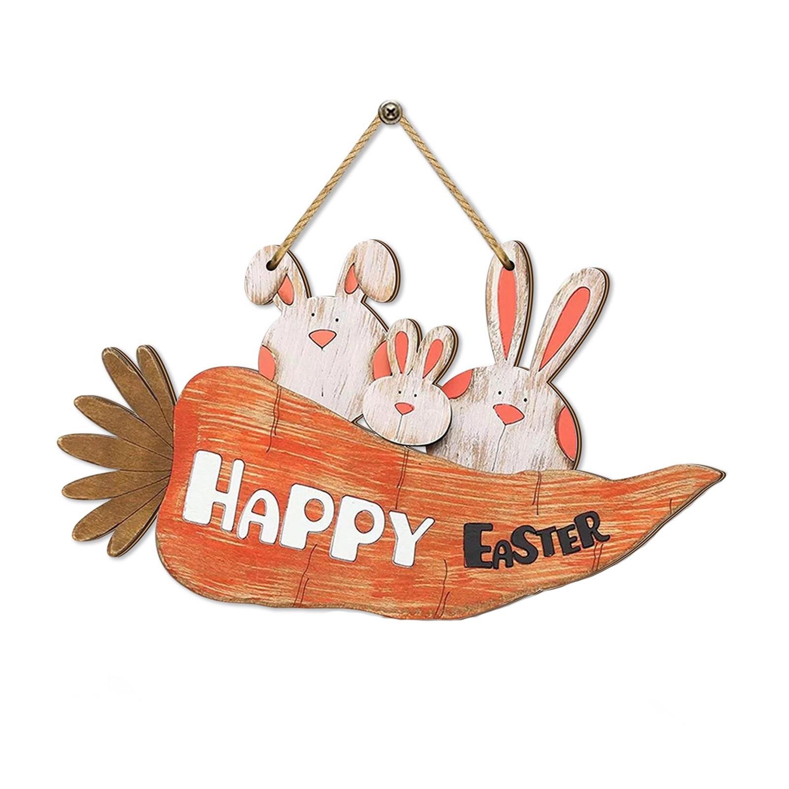 

Пасха Три кролика Редька Дверная табличка Украшение Счастливой весны Листинг Украшения One Size