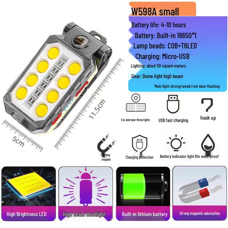 COB LED Work Light: USB Charge, Magnetic Hook, Power Display, Emergency Flashlight