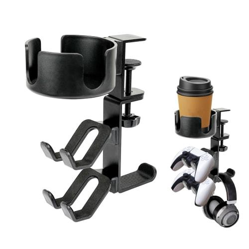 voocye 3-in-1 Headphone Stand, Drink Holder, Desk Controller Stand, 360-Degree Rotating Cup Holder, Storage Rack, Desk Organizer for Headsets, Control