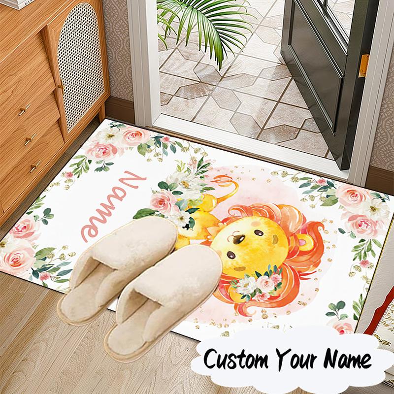 Custom Name Floral Puppies Art Carpet, Chair Rug,Area Rug for Office Bedroom Living Rooms Bedroom, Doormat Decor Christmas Fan Gifts