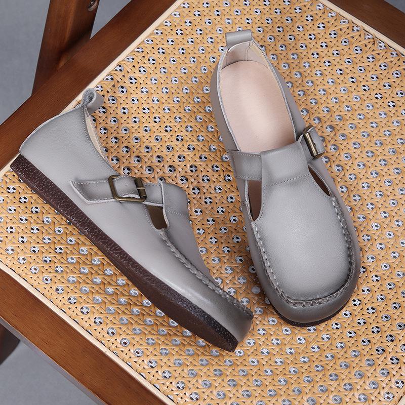 

Women s Genuine Leather Loafers - Hand-Stitched, Flat Heel, Soft Sole, Comfortable Buckle Design, Large Size, Ideal for Moms 36