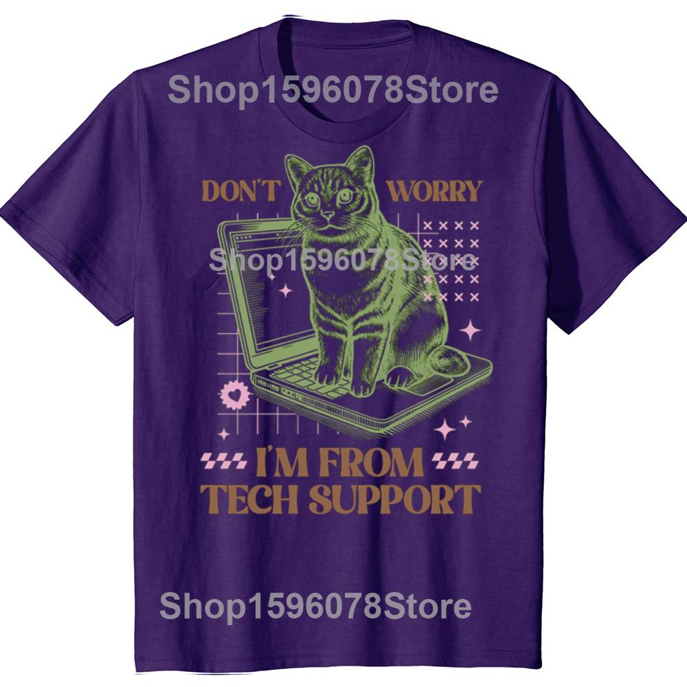 Funny Dont Worry Im From Tech Support Cat Computer Mouse T Shirts Gifts Mens Clothing Fashion Casual Loose Oversized T Shirt