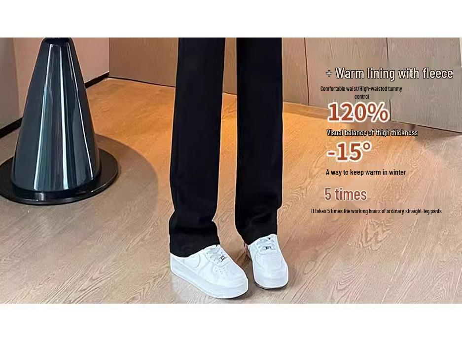 Women's Black High-Waist Slimming Straight-Leg Jeans - 2025 Spring/Autumn Petite Style