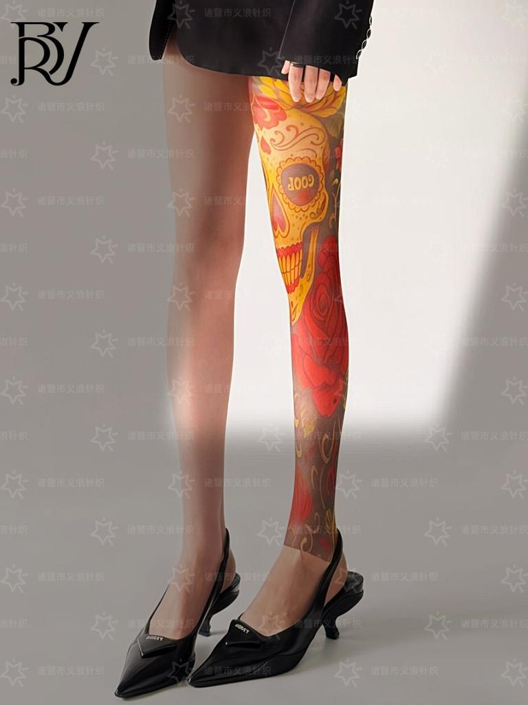 Daifa Temu Floral Leg Tattoo Stockings Tattoo Single Tube Socks Women'S Sexy Printed Leggings Imitation Tattoo Socks