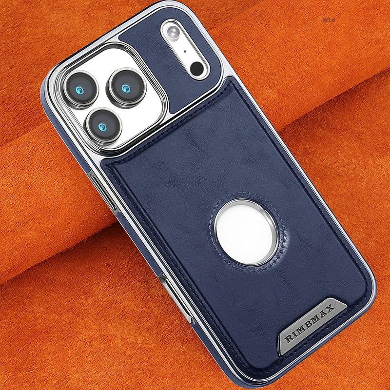 

Plating Built in Magnetic Phone Case for iPhone 17 Pro Max Air 16 E 15 14 Plus 13 12 Wireless Charging Large Hole Leather Cover iPhone17 синий
