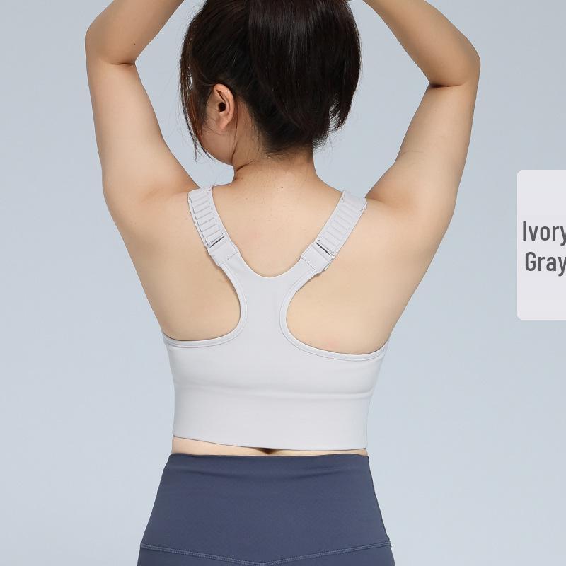 High Waist Tummy Control Sports Bra with Front Zipper, Longline Design, Full Coverage, High Impact Support, and Adjustable Straps.